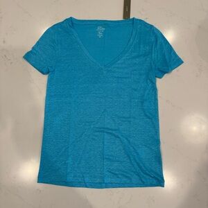 NWT J Crew V Neck Short Sleeve Linen T Shirt Light Blue XS